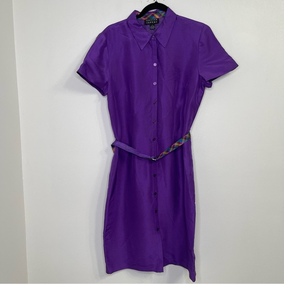 Spencer Jeremy Purple Silk Shirt Dress Size 12 - Picture 2 of 7